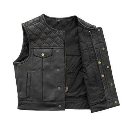 CUS6028LRD-BLK-Shell Shock Men's Motorcycle Leather Vest (limited edition)