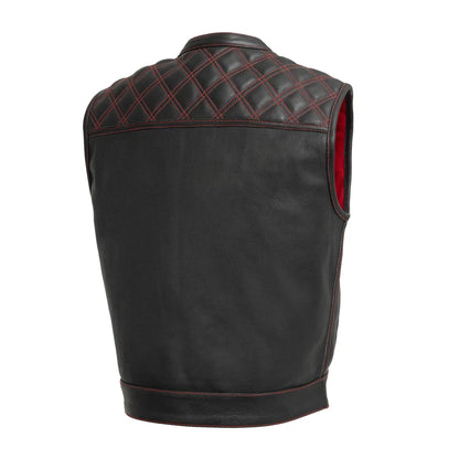 FIM653PERF-BLKRD-Upside Perforated Men's Club Style Leather Vest