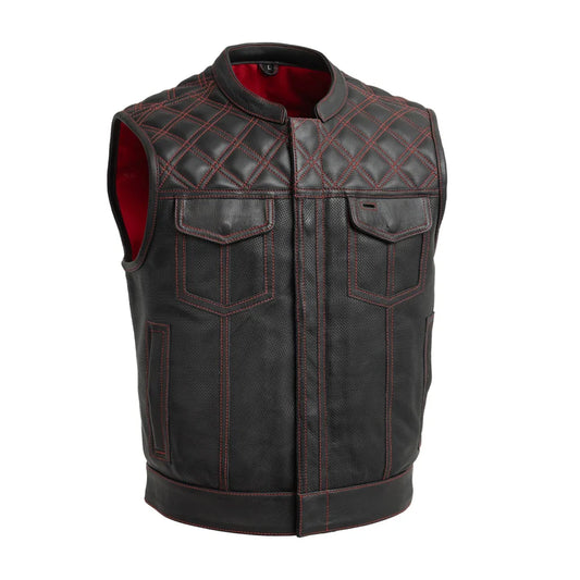 FIM653PERF-BLKRD-Upside Perforated Men's Club Style Leather Vest