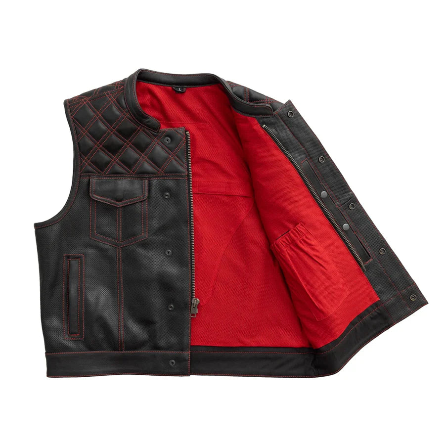 FIM653PERF-BLKRD-Upside Perforated Men's Club Style Leather Vest