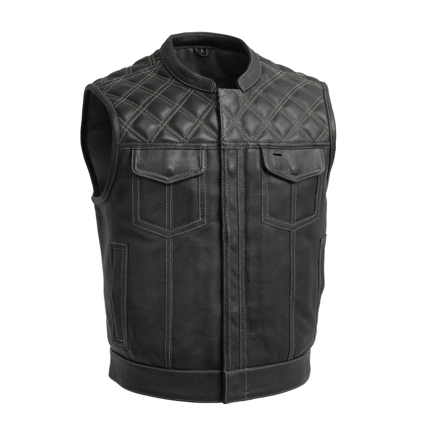 FIM653PERF-BKG-Upside Perforated Men's Club Style Leather Vest