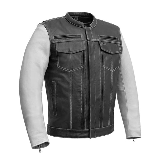 CUS265CDMZ-BLKWH-Vincent Men's Cafe Style Leather Jacket