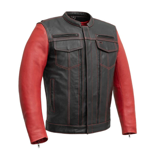 CUS265CDMZ-BLKRD-Vincent Men's Cafe Style Leather Jacket