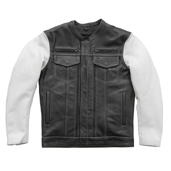 CUS265CDMZ-BLKWH-Vincent Men's Cafe Style Leather Jacket