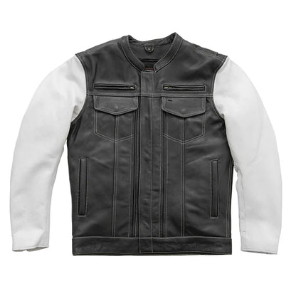 CUS265CDMZ-BLKWH-Vincent Men's Cafe Style Leather Jacket