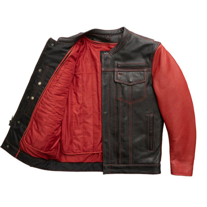 CUS265CDMZ-BLKRD-Vincent Men's Cafe Style Leather Jacket