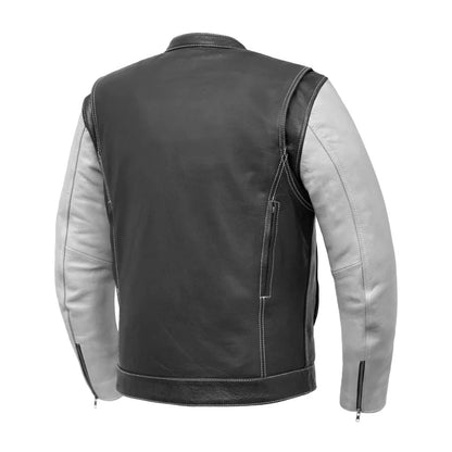 CUS265CDMZ-BLKWH-Vincent Men's Cafe Style Leather Jacket